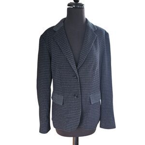 Talbots Knit Blazer Large Gray Houndstooth Cotton Blend Padded Elbows Academia
